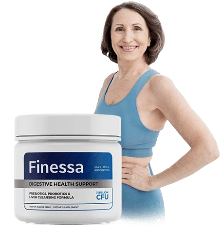 Finessa supplement jar for digestive, prebiotic, probiotic, and liver cleansing support, with milk thistle, dandelion root, and 3 billion CFU.
